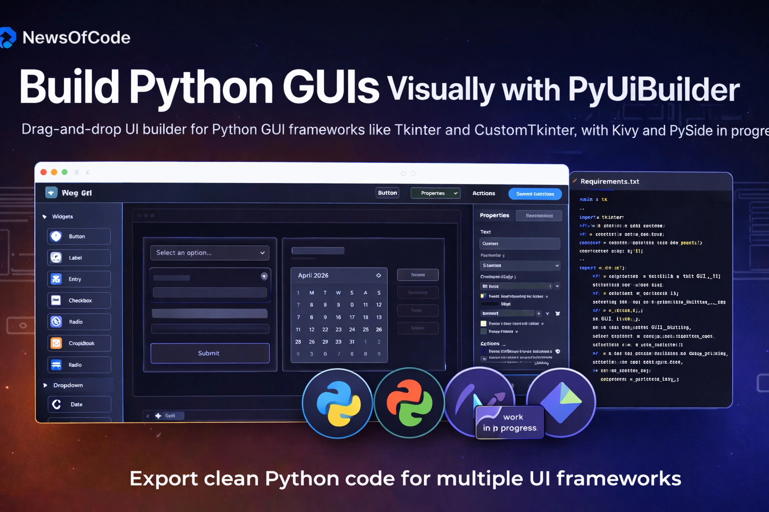 Build Python GUIs Visually with PyUiBuilder (Drag & Drop)